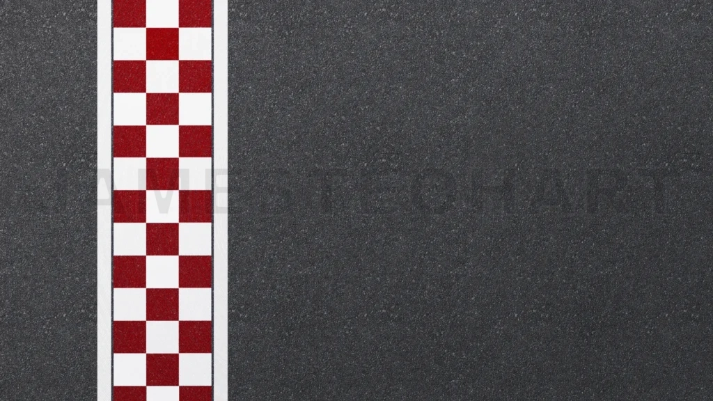 
Top Aerial View Empty Asphalt International Race Track With Start And Finish Line