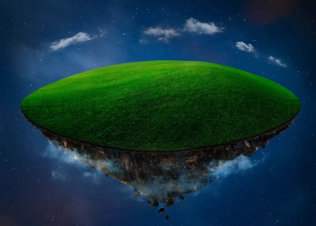 
Fantasy Island Floating In The Air With Green Field
