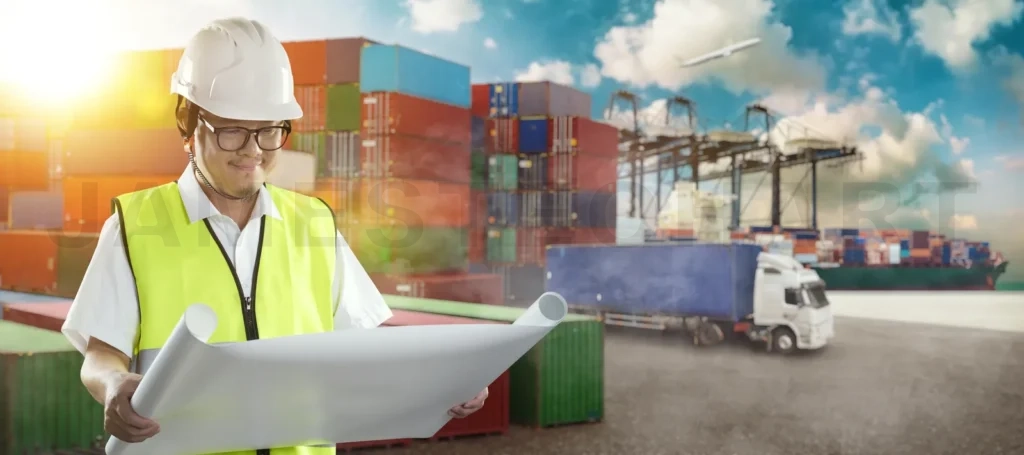 
Engineer preparing logistics plan at shipping port