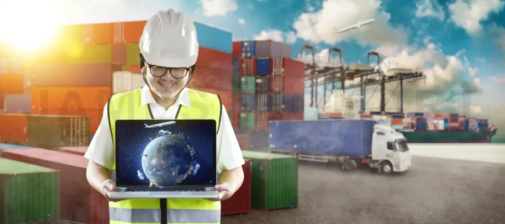 
Logistics worker managing global shipping supply chain logistics