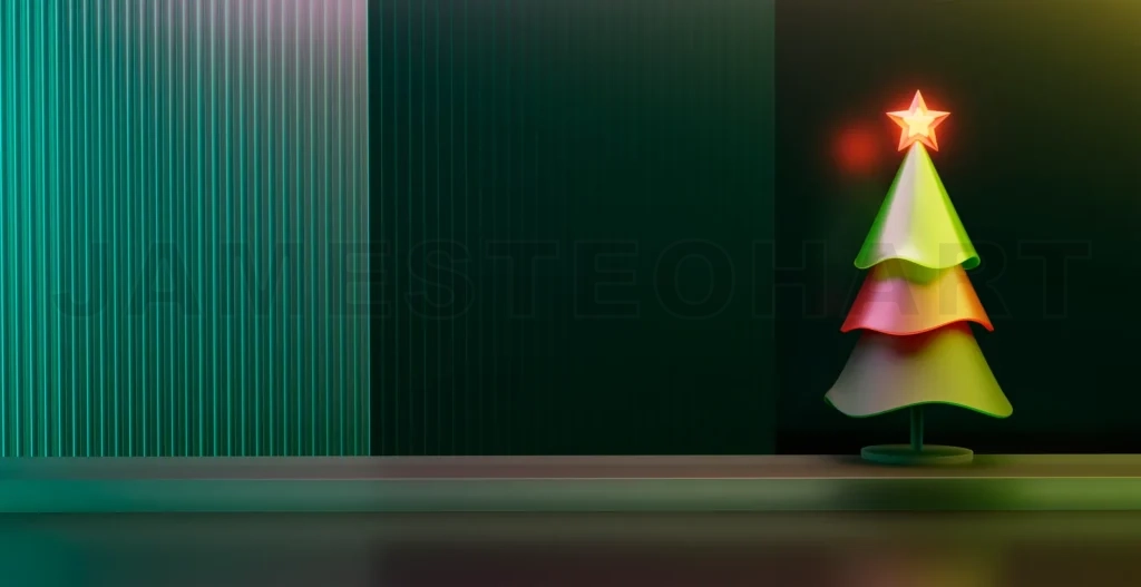 
3d rendering modern christmas tree with glowing star on display