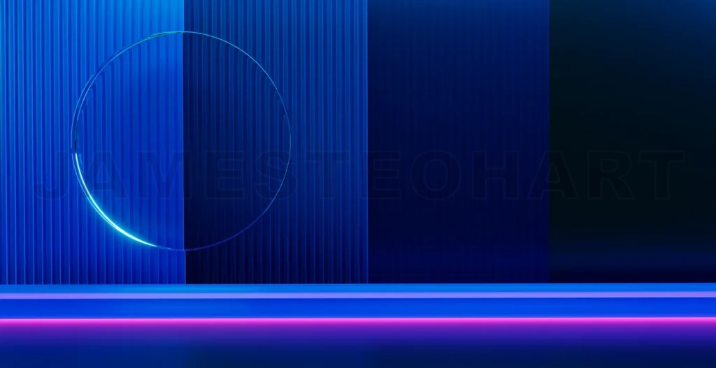 
3d rendering product display stage with glowing neon circle