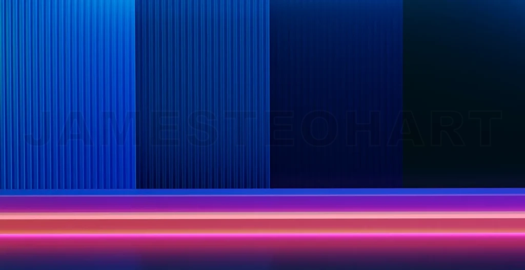 
3d rendering neon light stage with blue textured background