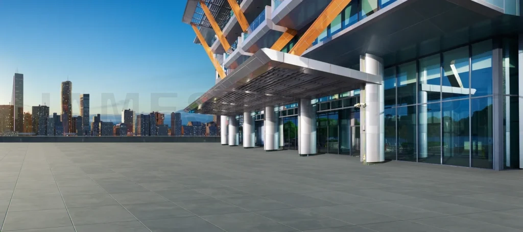 
Urban street with office buildings and modern architecture