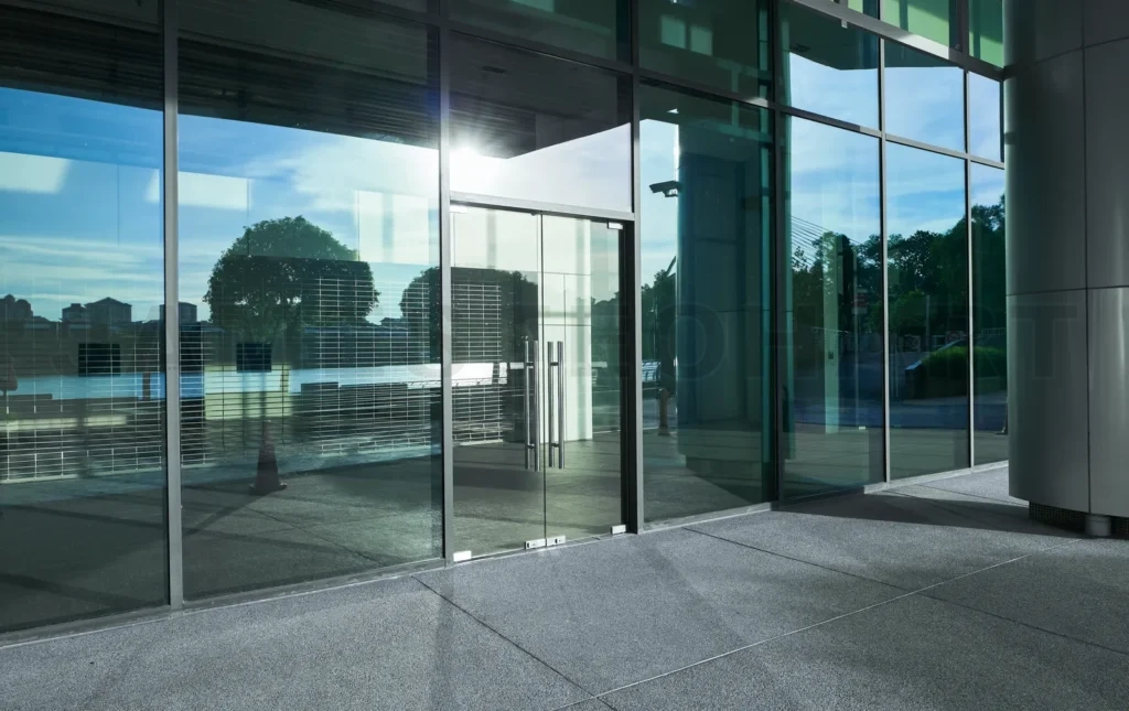 
Modern glass wall facade office building