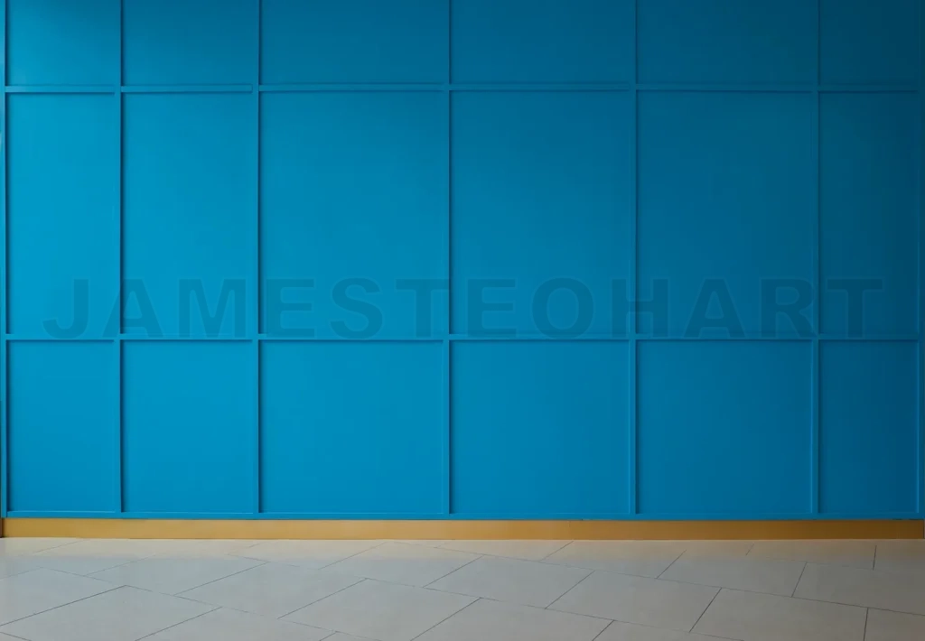 
Blue wall with tiles floor