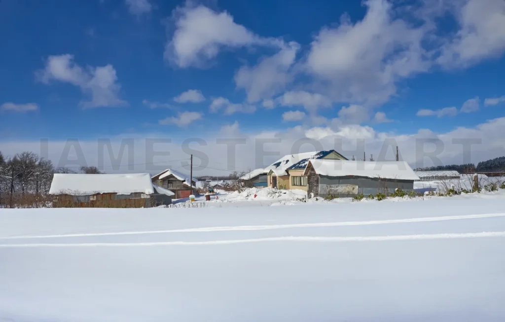 
Nobody snow-covered ground with beautiful winter small town