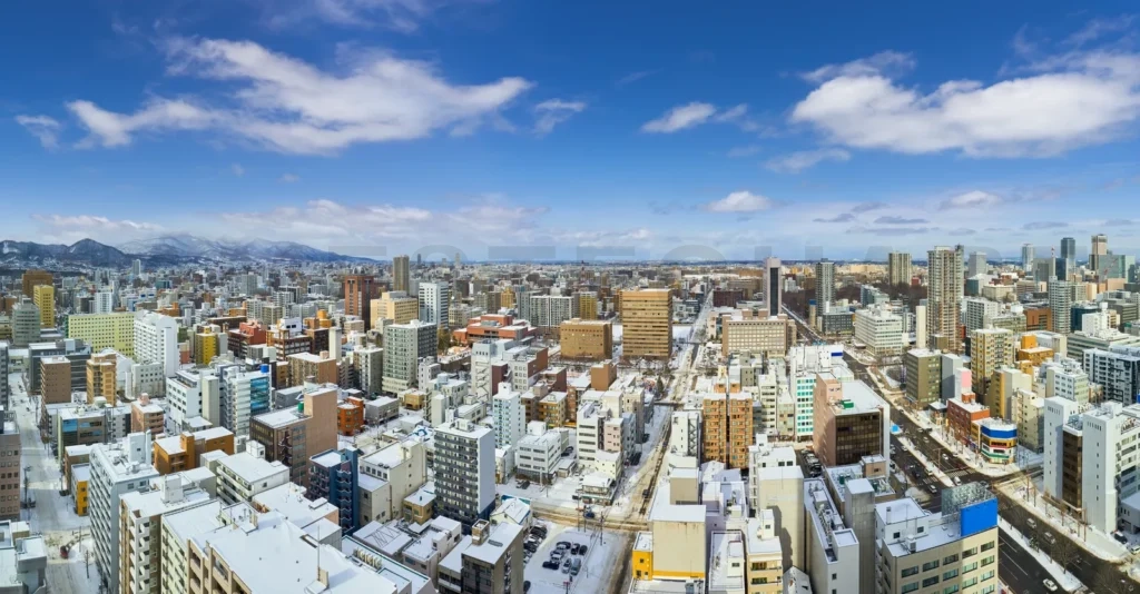 
Panoramic aerial view of winter cityscape Sapporo