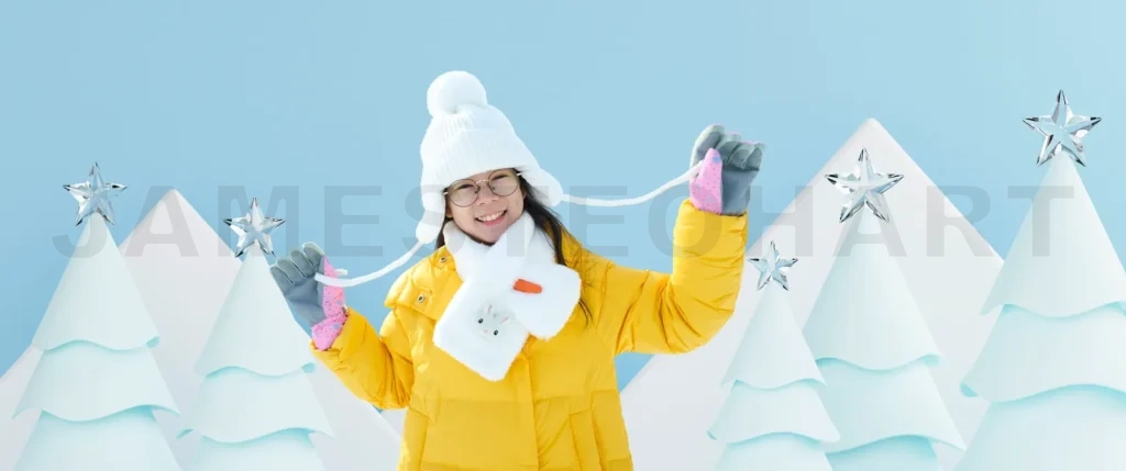 
Happy kid enjoying winter holiday season with christmas trees