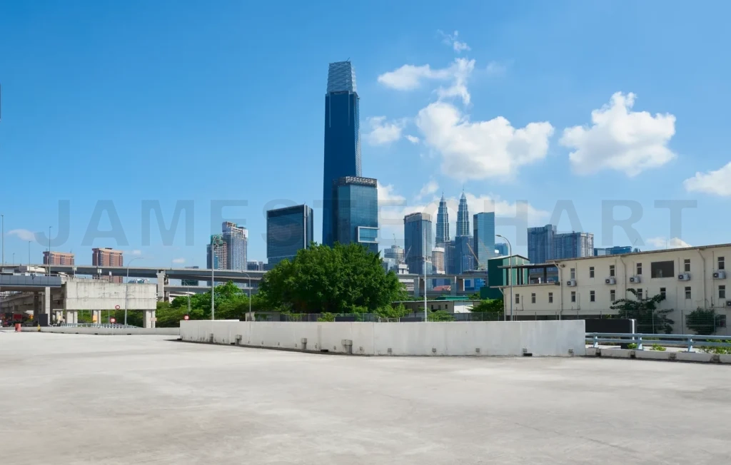 
Concrete empty floor and buildings in Kuala Lumpur