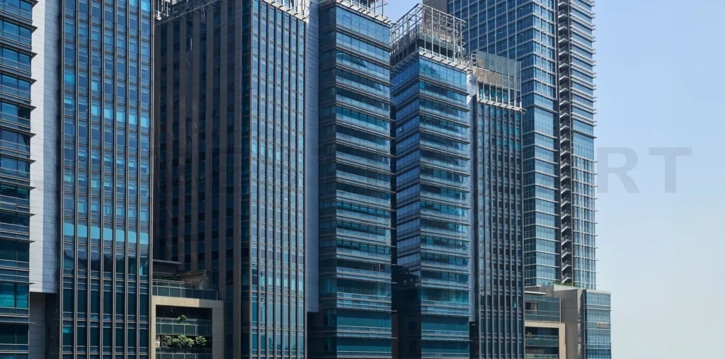 
Modern office skyscrapers ,high rise buildings with glass facade