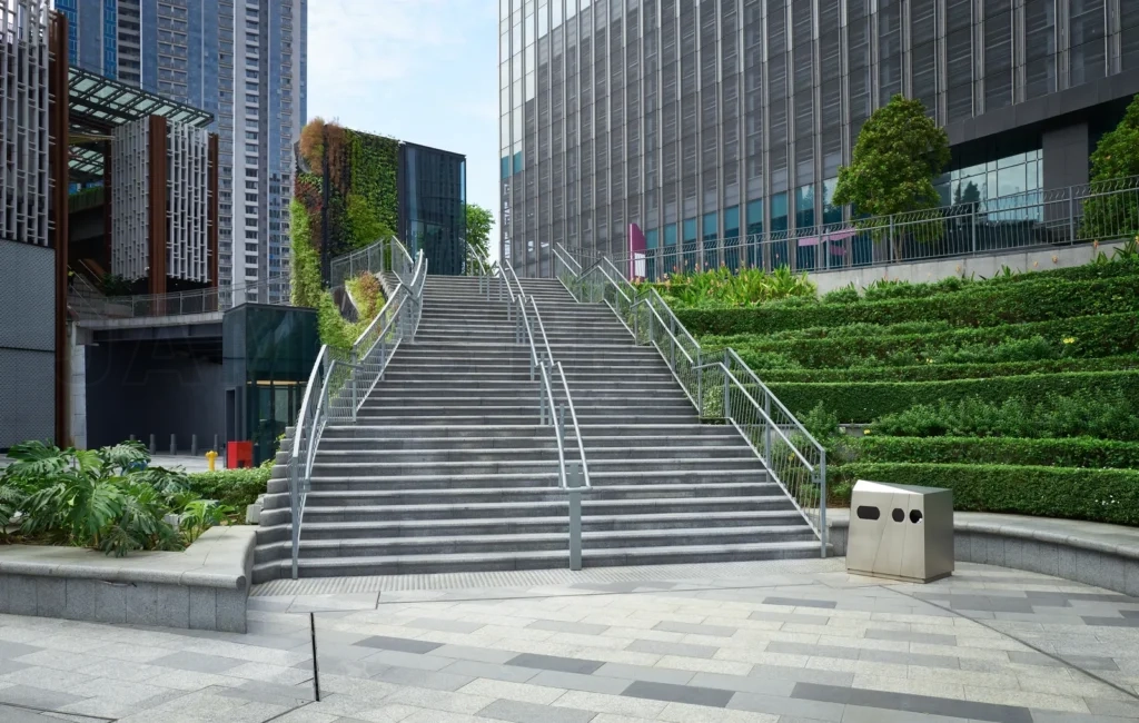 
Staircase and green environment outside business area