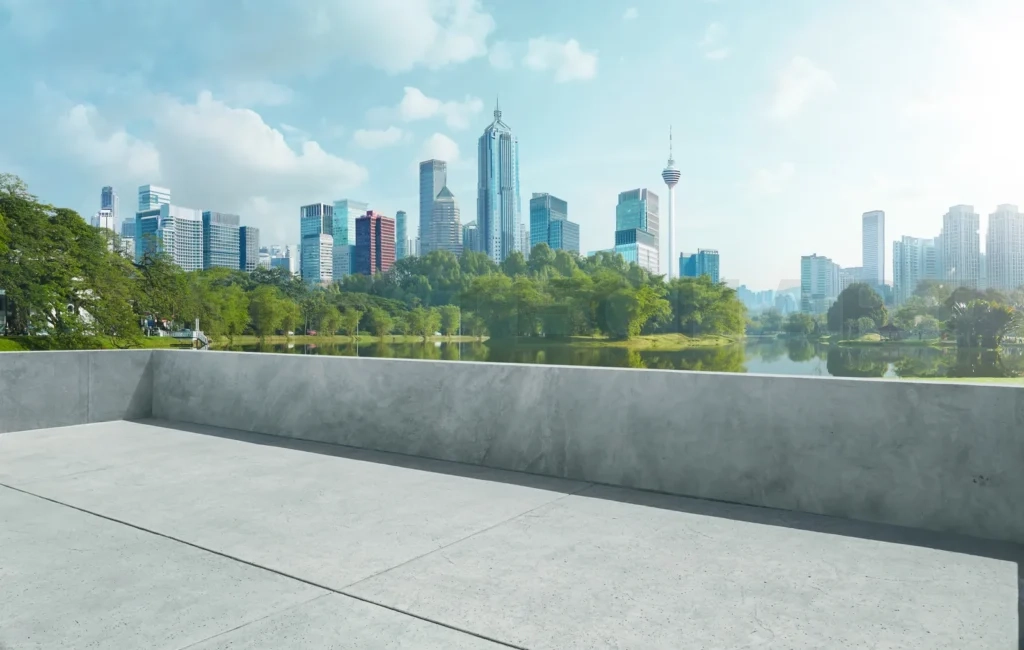 
Empty cement balcony with beautiful cityscape