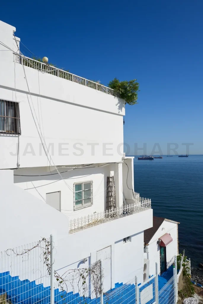 
White houses overlooking the sea in busan, south korea