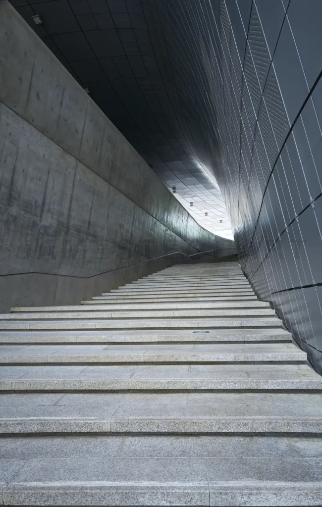
Modern architecture staircase leading to light in seoul, south k