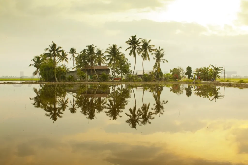 
Reflection Of Native Houses On Water And The Sky At Sekinchan, Selangor, Malaysia