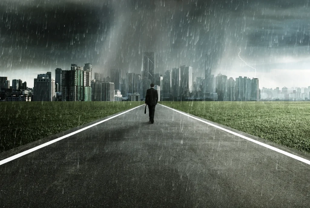 
Business Man Facing A Storm,Victory Concept