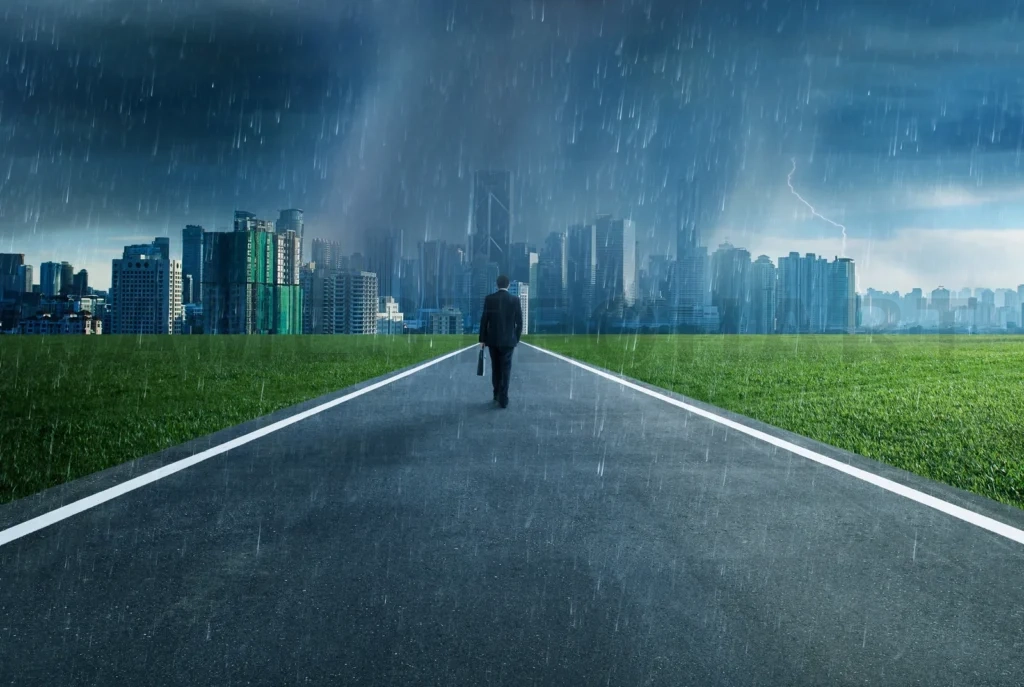 
Business Man Facing A Storm,Victory Concept