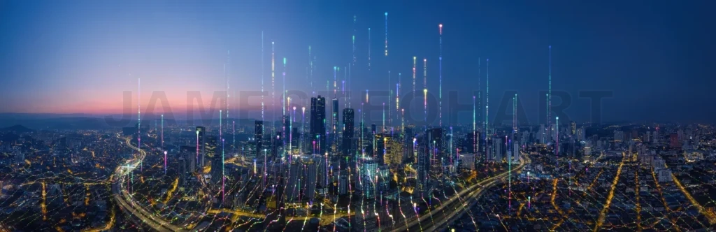 
Modern city connecting through wireless communication network technology