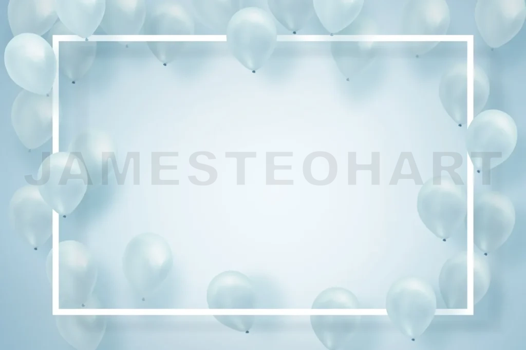 
Silver White Balloons On White Background With Square Frame