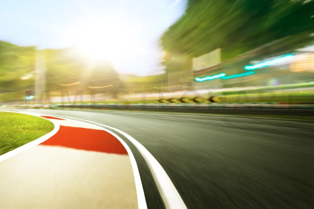 
Motion blurred racetrack,sunset scene