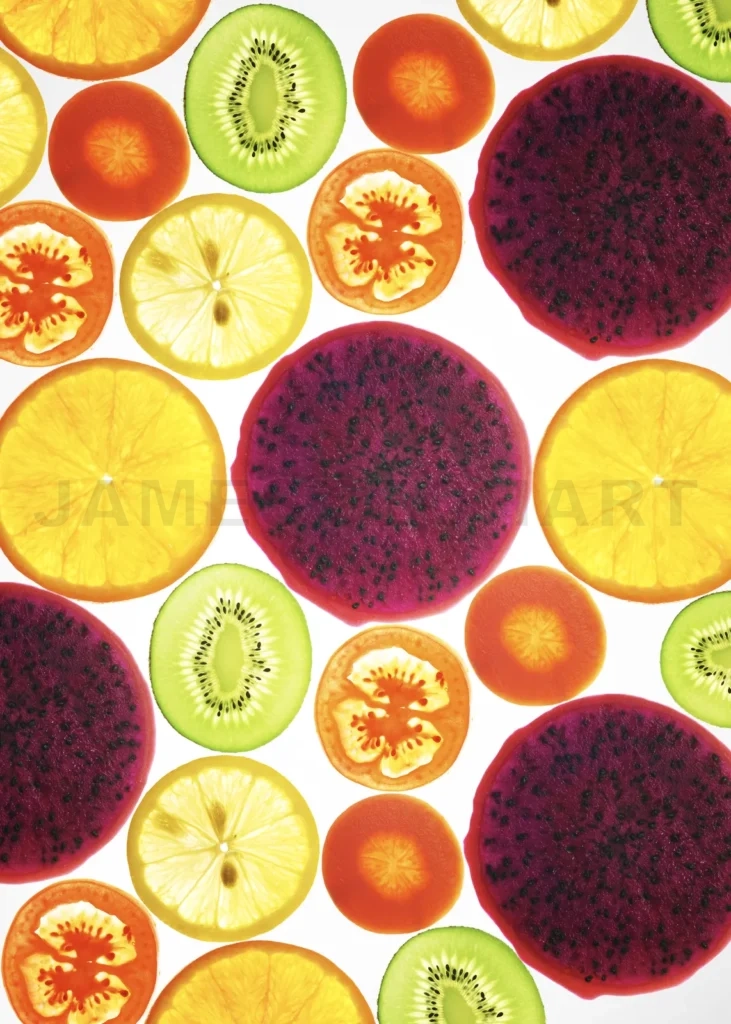 
Collection Of Fruits And Vegetables On A White Background , Back Lit