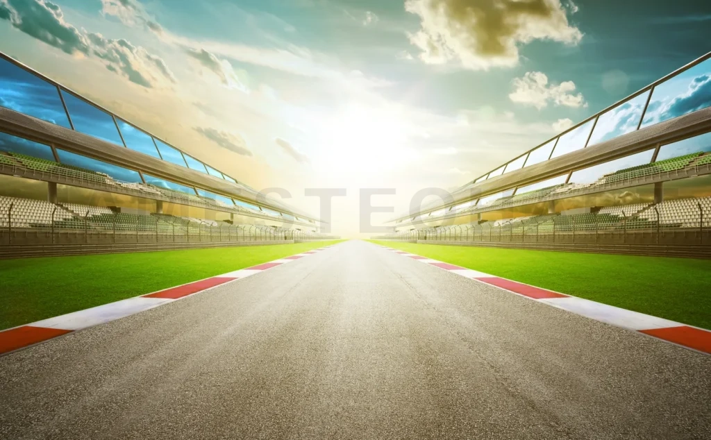 
View Of The Infinity Empty Asphalt International Race Track, Digital Imaging Recomposition Montage Background