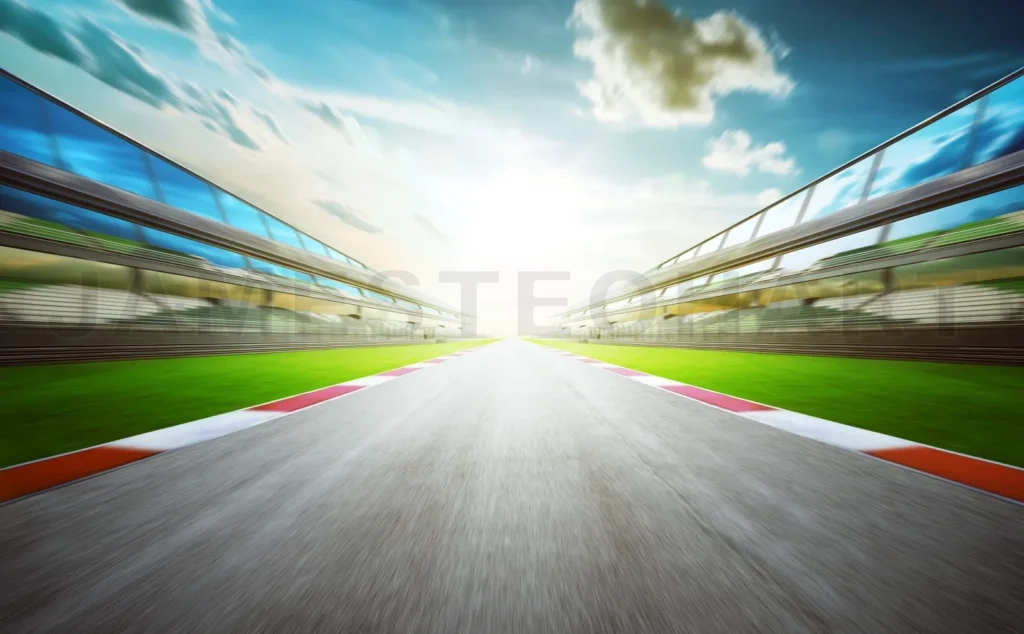 
View Of The Infinity Empty Asphalt International Race Track, Motion Blurred Background