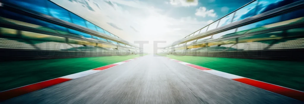 
View Of The Infinity Empty Asphalt International Race Track, Motion Blurred Background