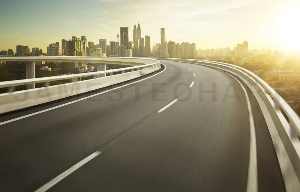 
Highway Overpass Motion Blur With City Background