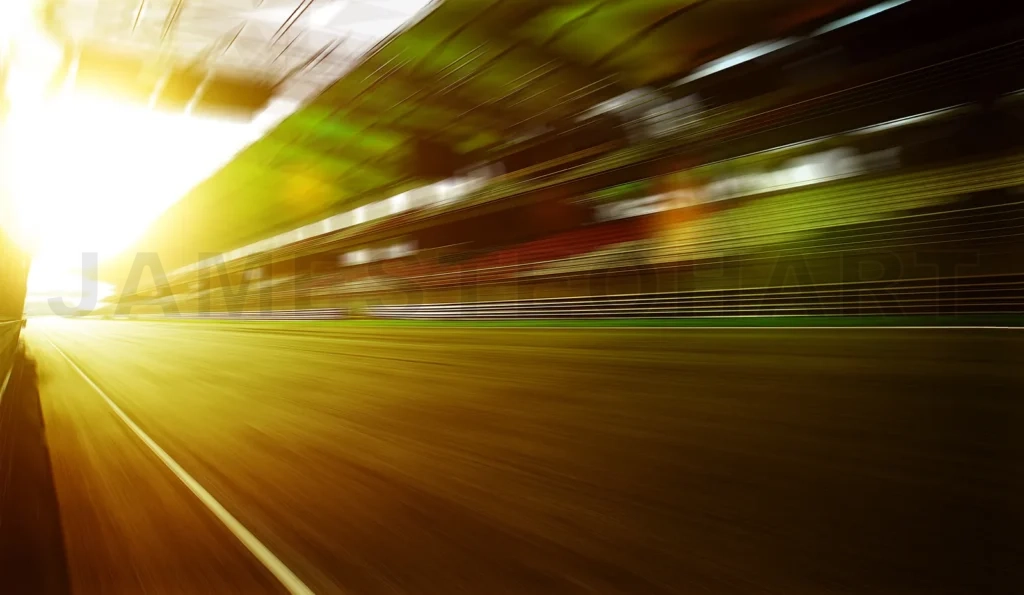 
Foward Motion Speed Lens Blur Racing Circuit Background With Seated Stand , Sunset Scene