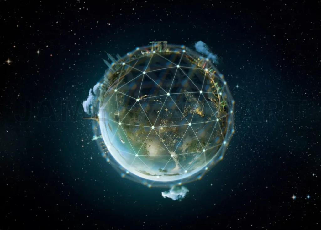 
Abstract Digital Earth Globe With Connection Data Network Surrounding, Global International Conveying Connectivity Concept