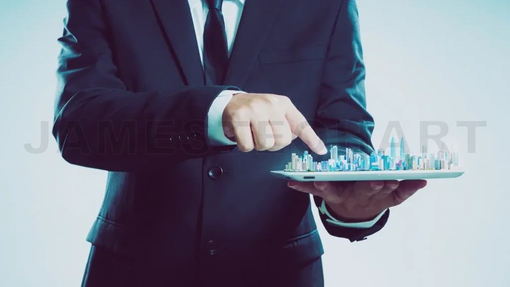 
Success Businessman Using Digital Tablet Show The City Skyline On Virtual Screen , Smart And Modern City Concept