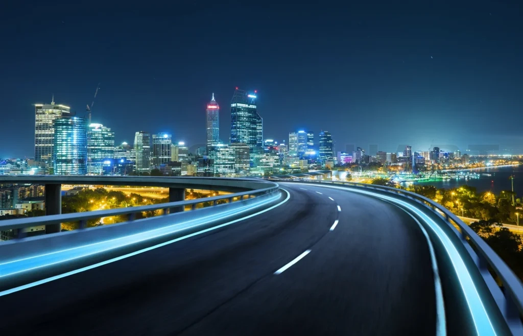 
Highway Overpass Motion Blur With City Background