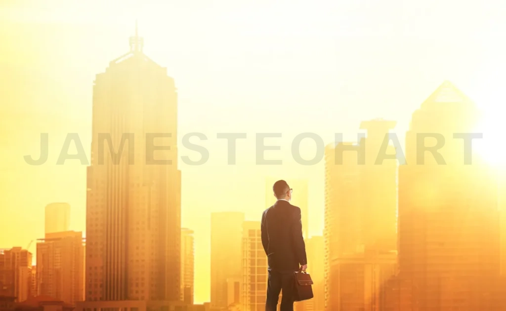 
Young Smart Businessman Looking At Large City Center