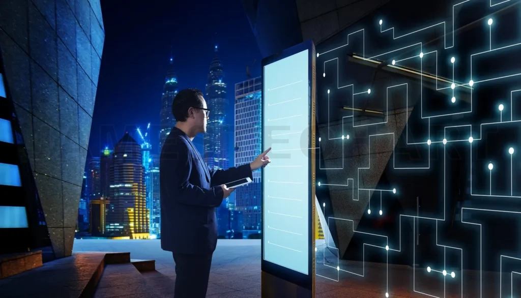 
Smart Businessman Touch The Screen To Search The Information Of Intelligent Communication Network Of Things