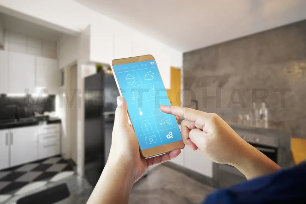 
Female Hand Is Adjusting Lighting With Smart Phone