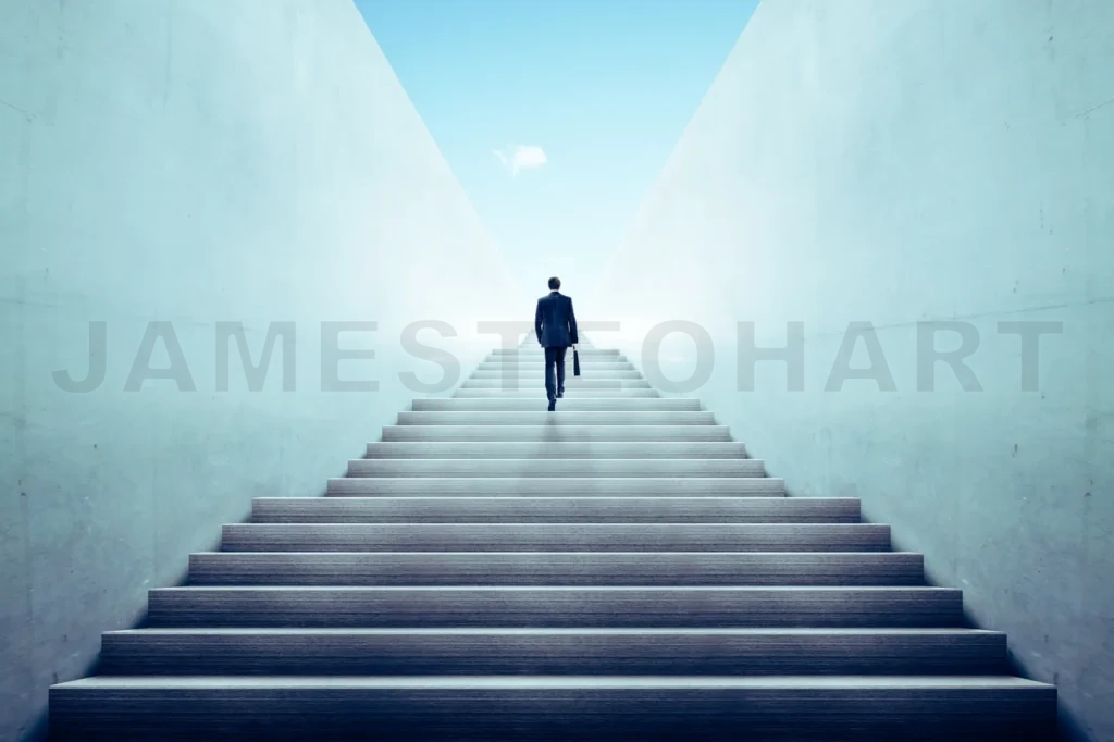 
Ambitions Concept With Businessman Climbing Stairs