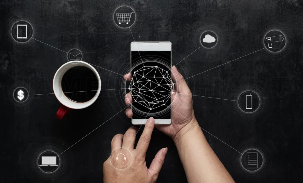 
Man Using Digital Device Make Payments Online Shopping And Icon Customer Network Connection On Screen