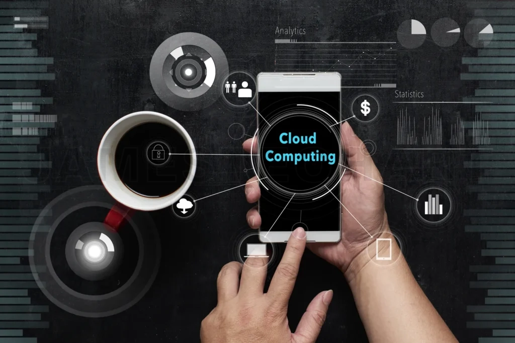 
Man Using Digital Device With “Cloud Computing” Word On Digital Virtual Screen